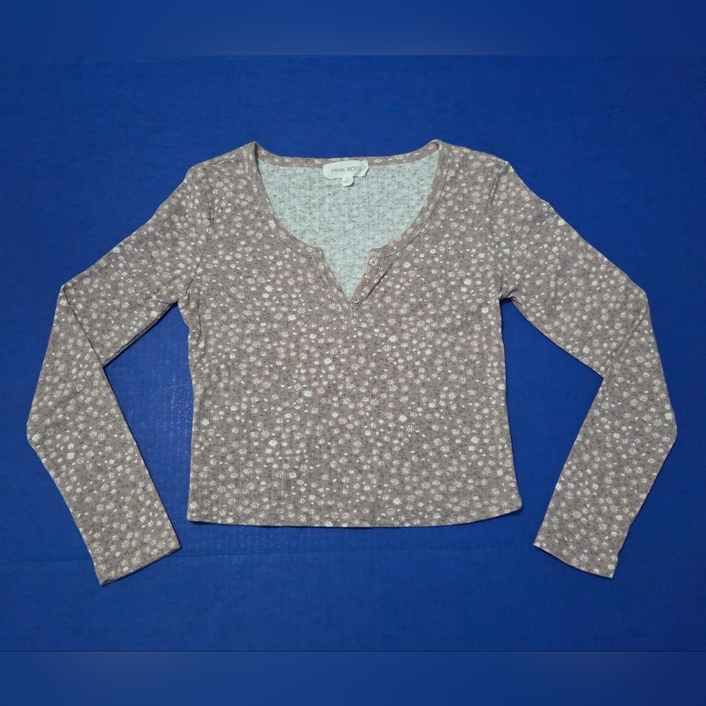 Pink Rose Women's Long Sleeve Floral Top